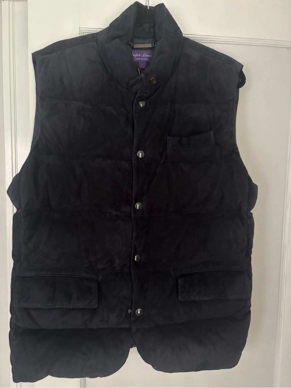 Ralph Lauren Purple Label Navy Quilted Suede Down Vest